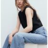 Къса ленена тениска Mango