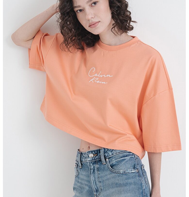 Къса памучна тениска с лого CALVIN KLEIN JEANS