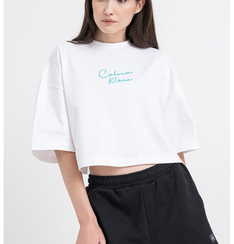 Къса памучна тениска с лого CALVIN KLEIN JEANS