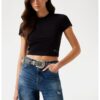 Къса слим тениска с лого GUESS