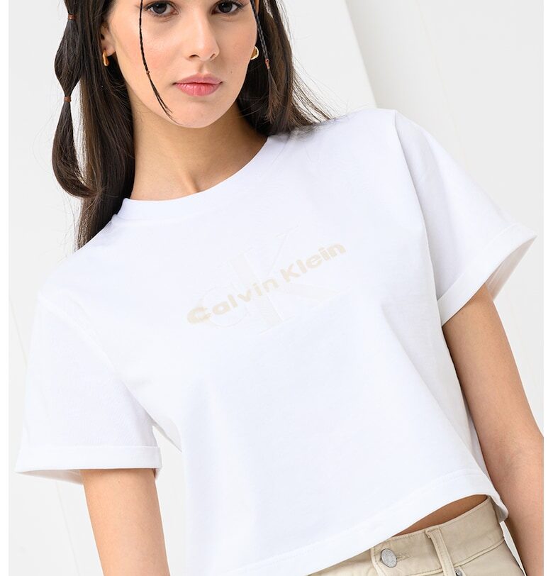 Къса тениска от органичен памук с лого CALVIN KLEIN JEANS
