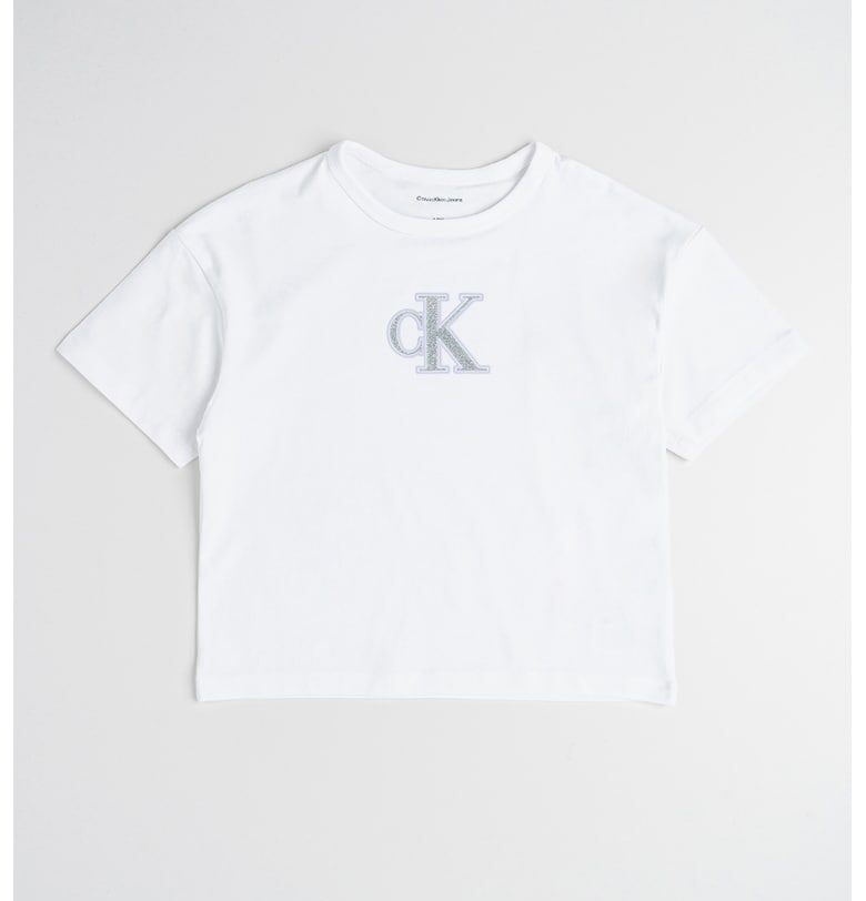 Къса тениска с лого от брокат CALVIN KLEIN