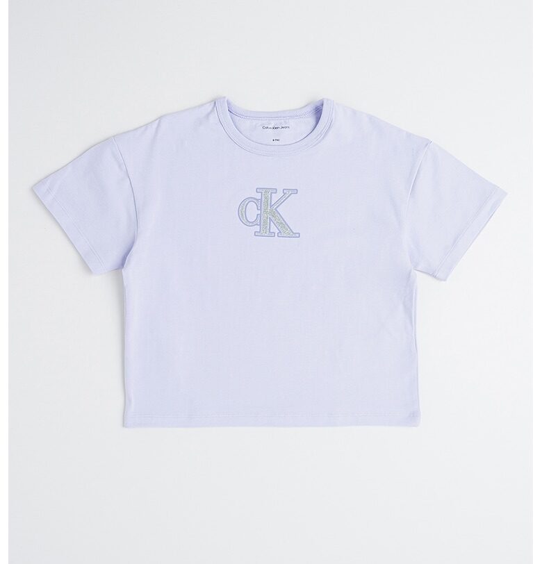Къса тениска с лого от брокат CALVIN KLEIN