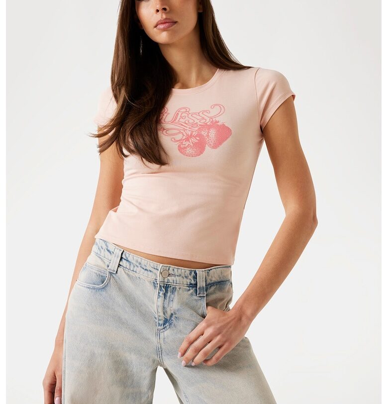 Къса тениска с модал и лого GUESS