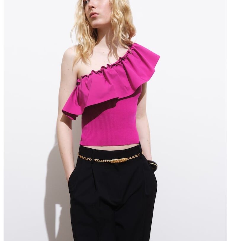 Къса тениска с набирания Mango