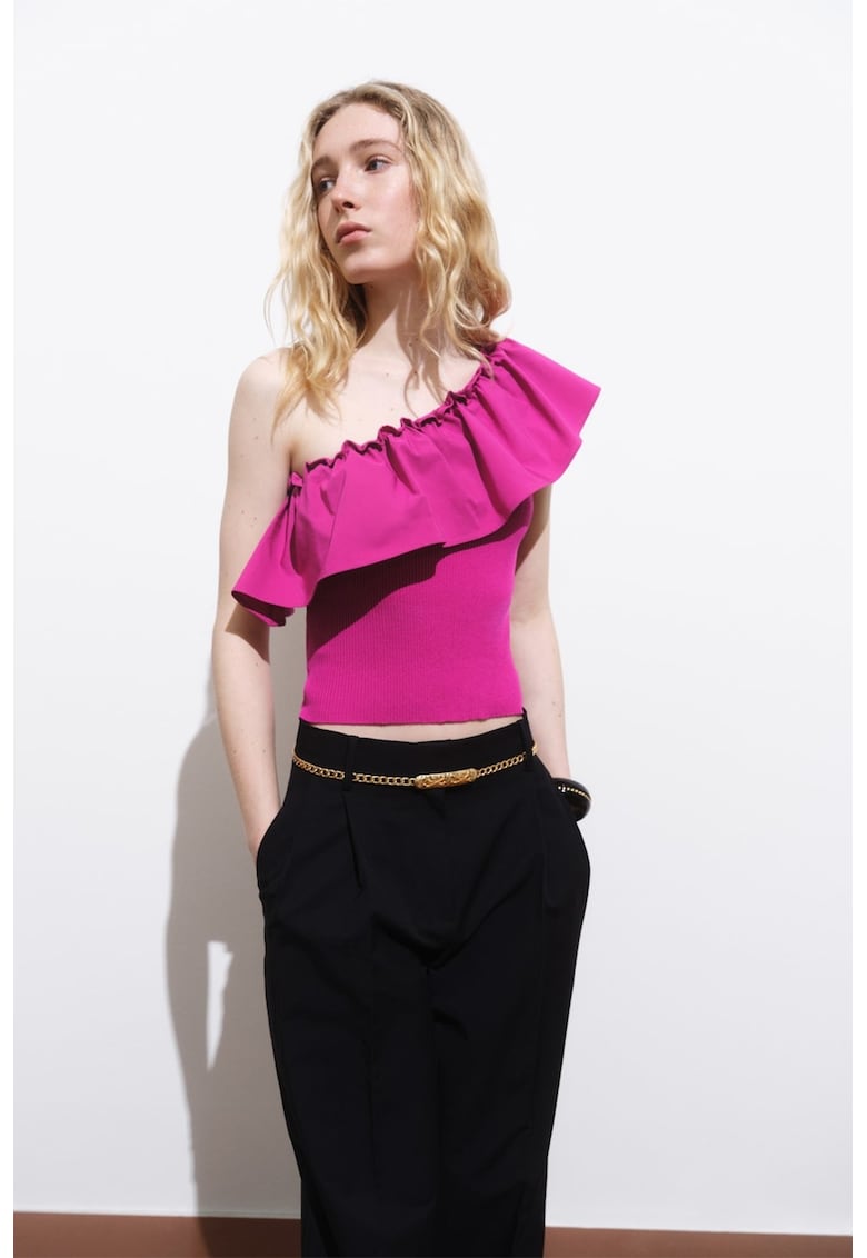 Къса тениска с набирания Mango