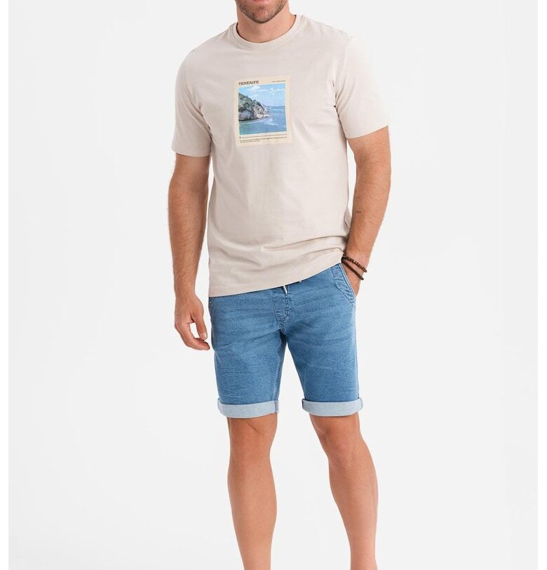 Къси дънки с еластична талия с връзка OMBRE