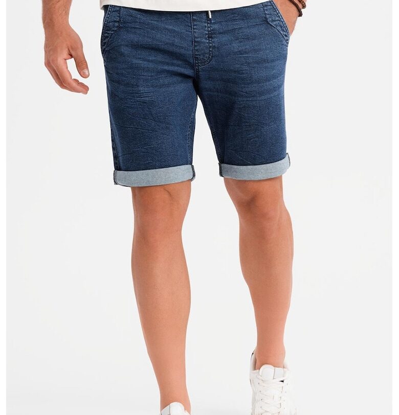 Къси дънки с еластична талия с връзка OMBRE