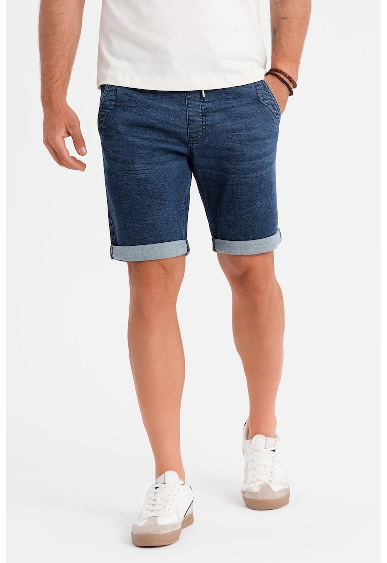 Къси дънки с еластична талия с връзка OMBRE