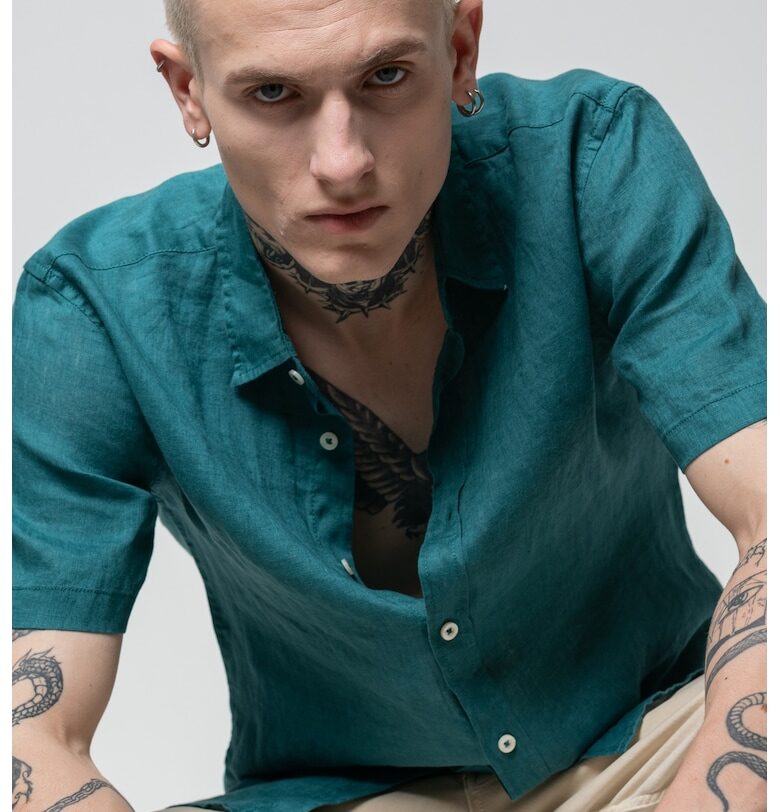 Лелена риза с къси ръкави United Colors of Benetton