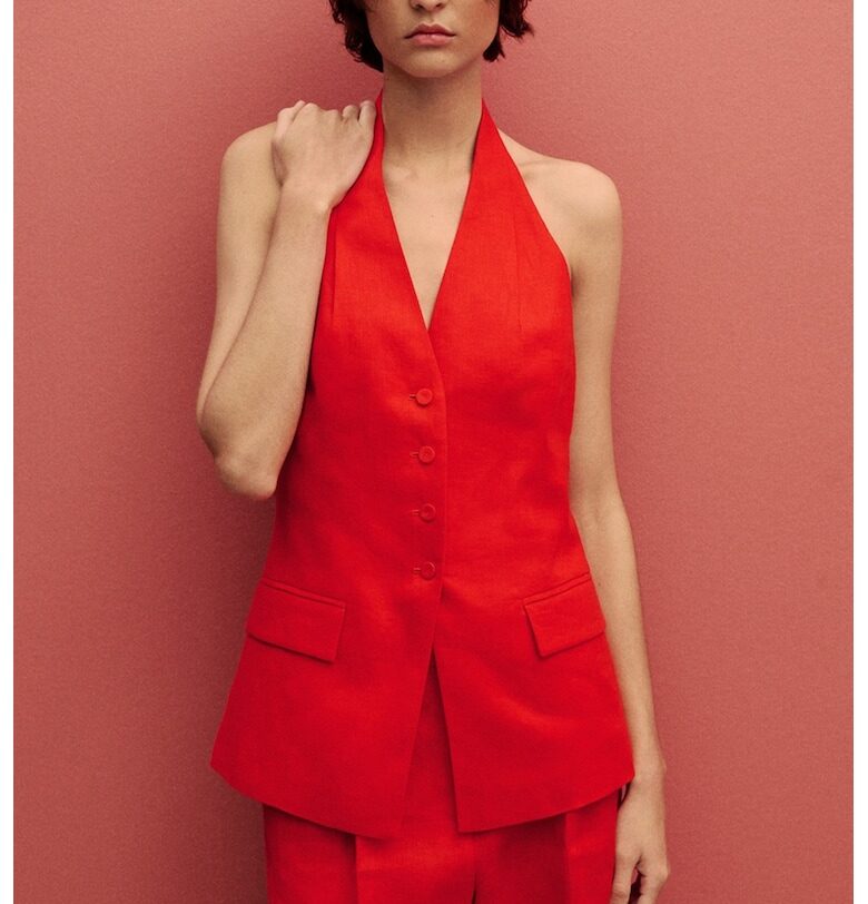 Ленен елек с джобове с капачета Mango