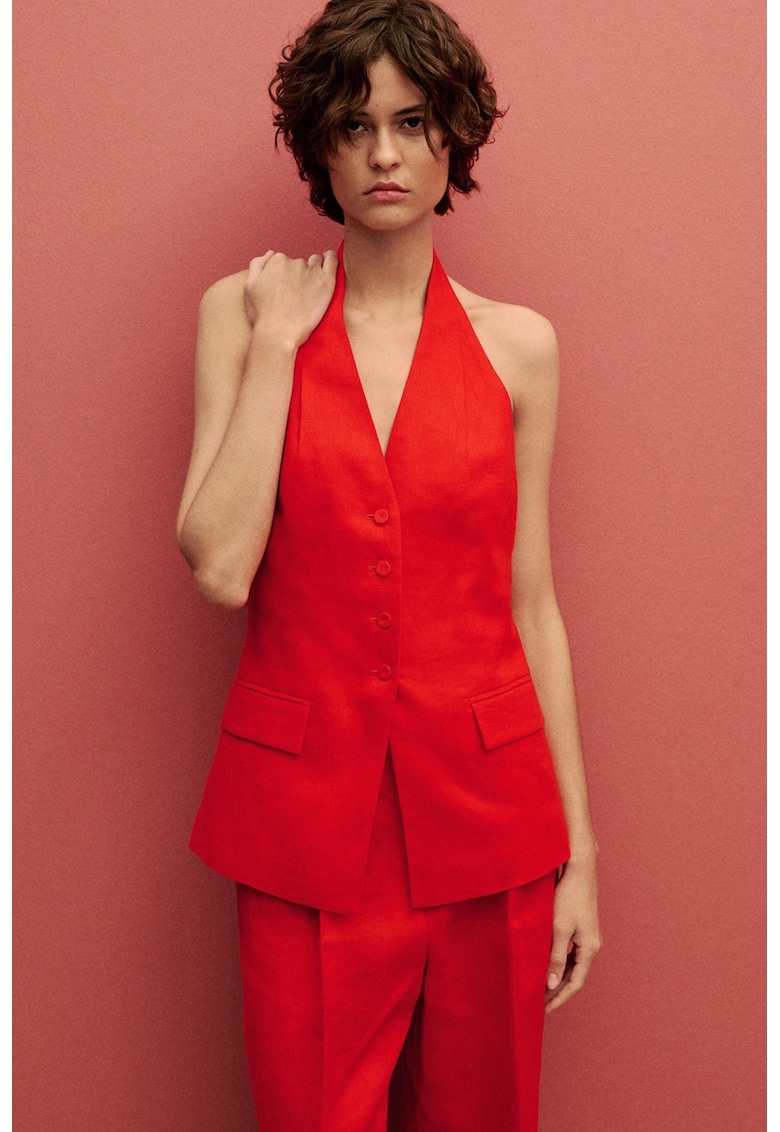 Ленен елек с джобове с капачета Mango