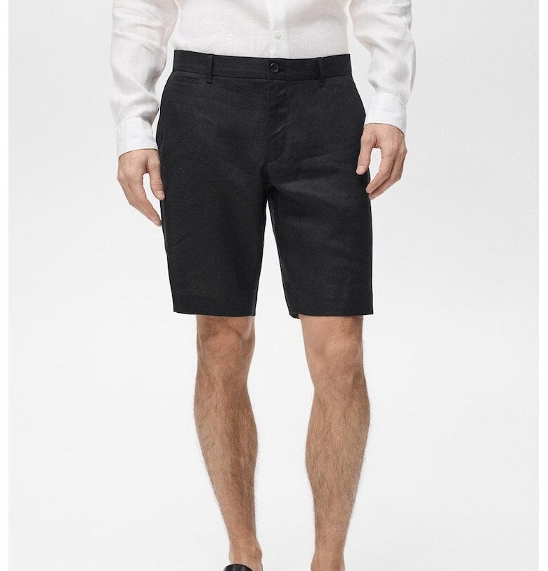 Ленен къс панталон с джобове Mango