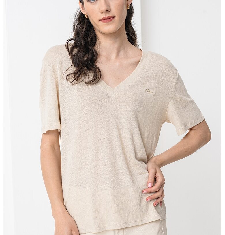 Ленена тениска Ela с шпиц BOSS