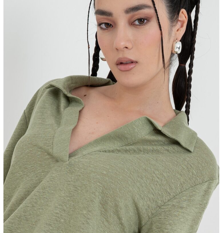 Ленена тениска с яка United Colors of Benetton