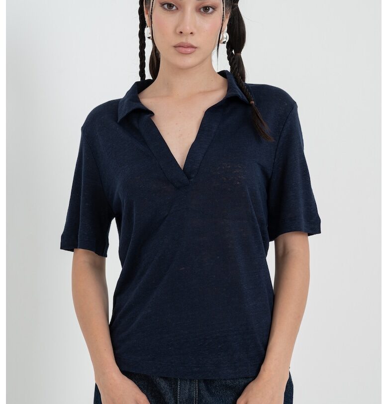 Ленена тениска с яка United Colors of Benetton