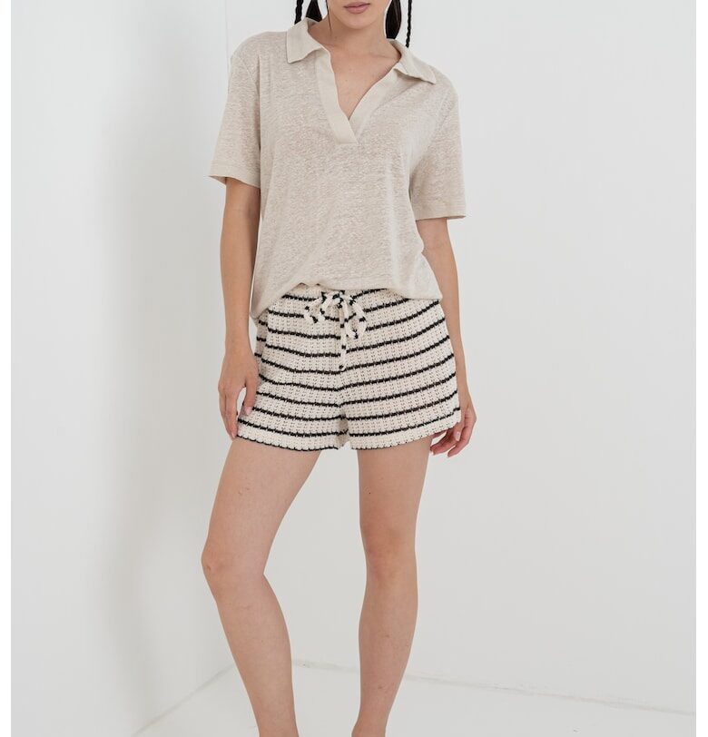 Ленена тениска с яка United Colors of Benetton