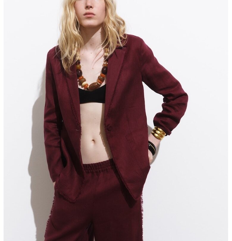 Ленено сако с двойни ревери Mango