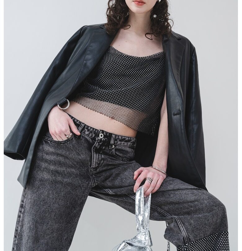 Мрежест топ с дизайн 2е1 и лого KARL LAGERFELD JEANS