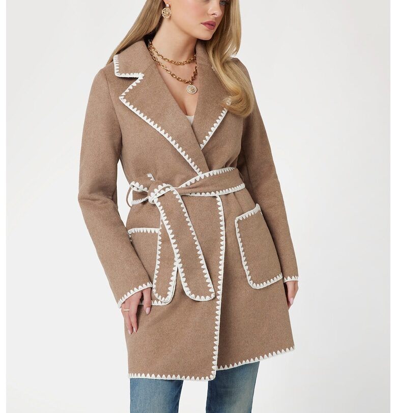 Палто с вълна с връзка GUESS