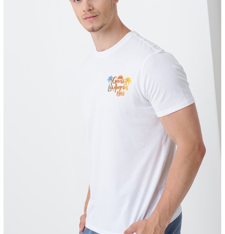 Памуча тениска с лого и графика GUESS