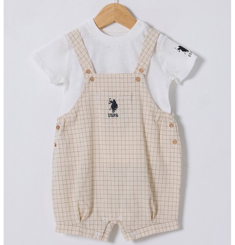 Памучен кариран гащеризон и тениска - 2 части US Polo Assn