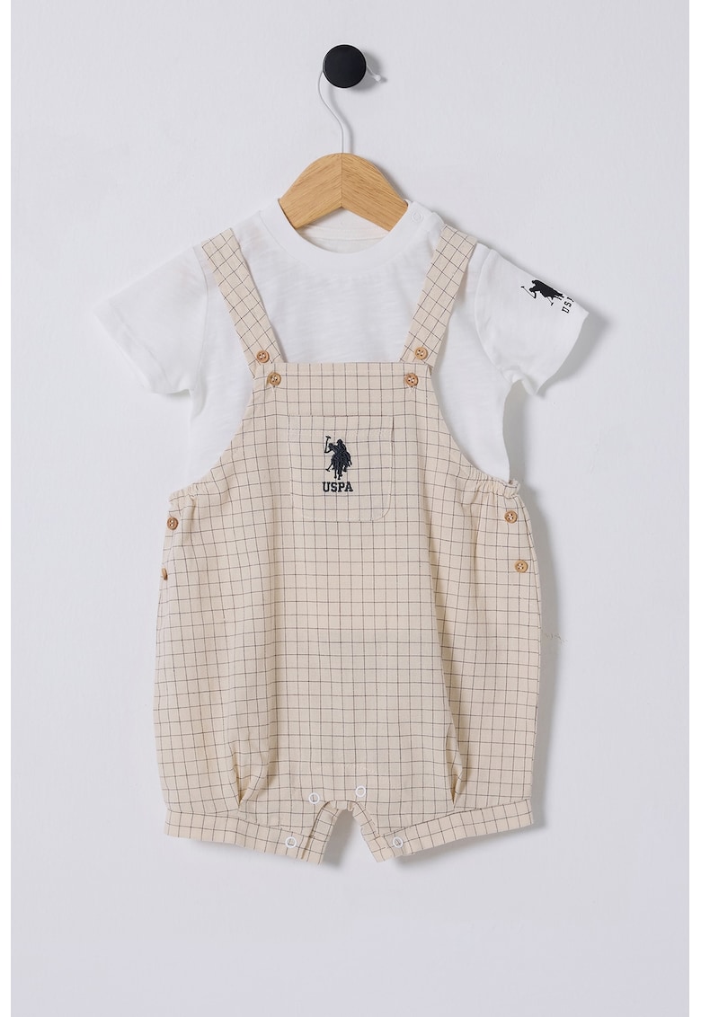 Памучен кариран гащеризон и тениска - 2 части US Polo Assn