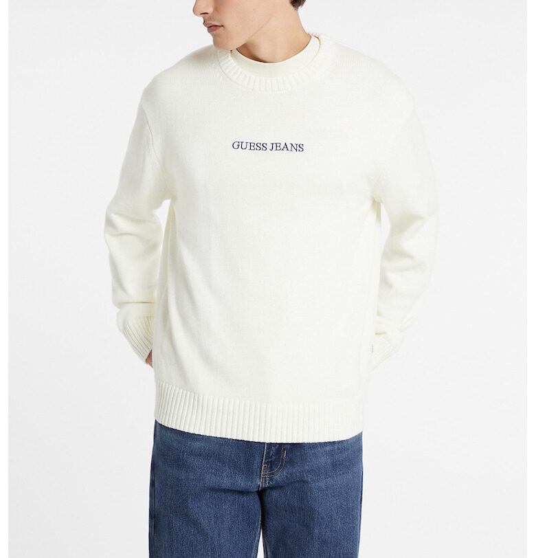Памучен пуловер с бродирано лого GUESS JEANS