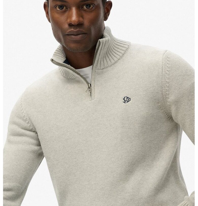 Памучен пуловер с къс цип SUPERDRY