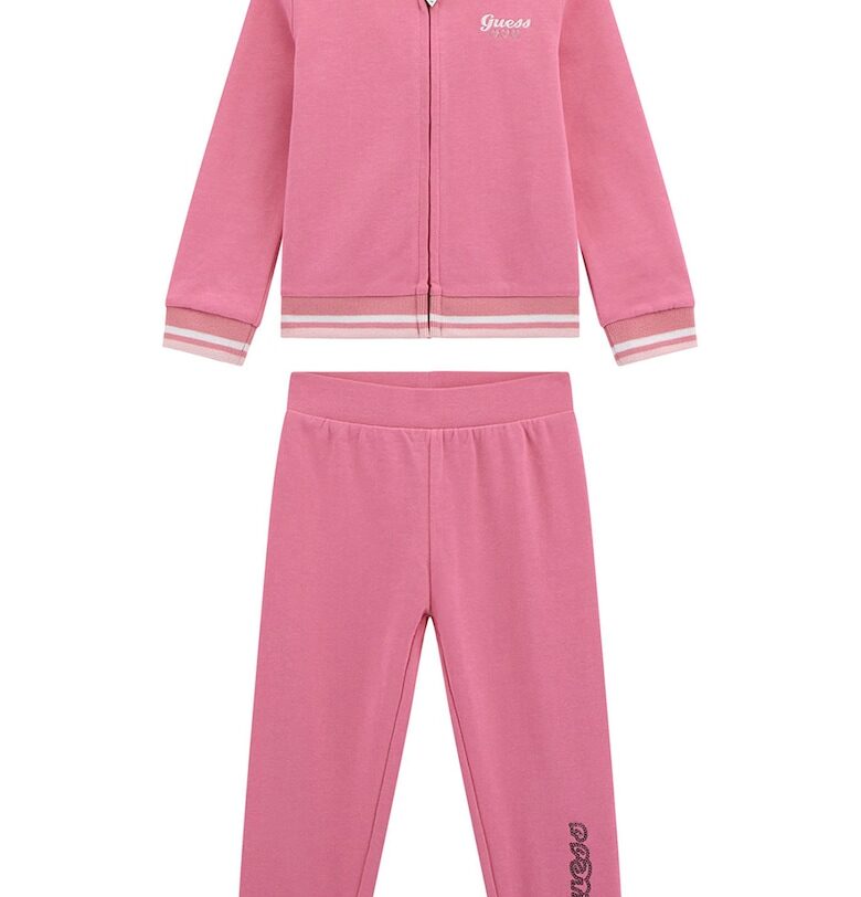 Памучен спортен екип с декоративни камъни GUESS KIDS