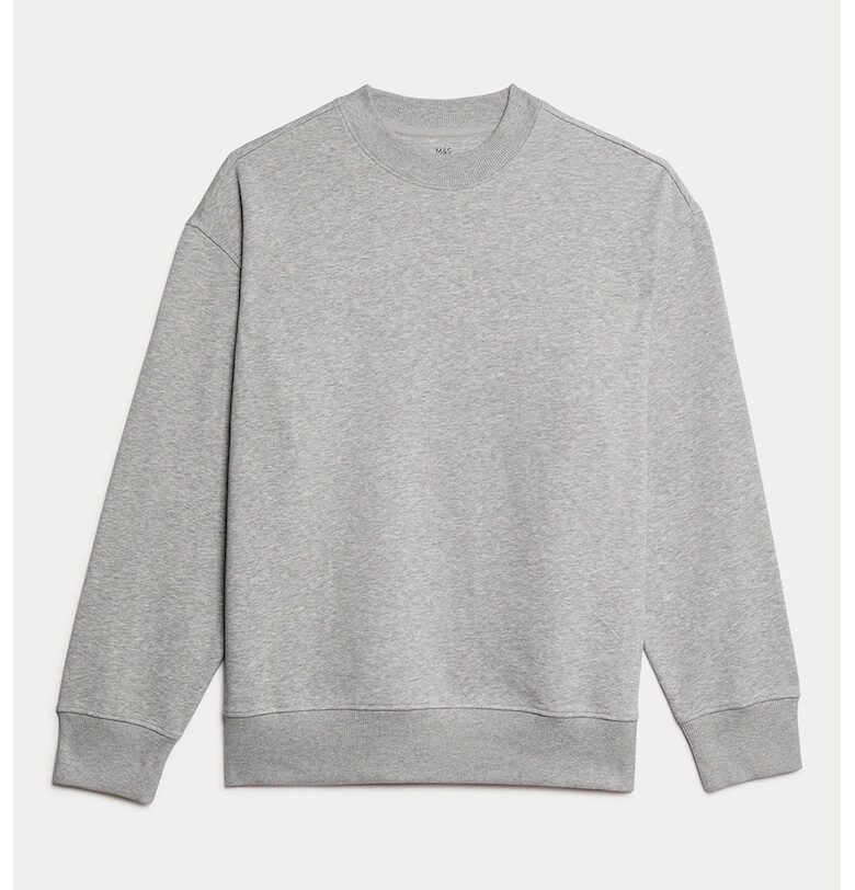 Памучен суитшърт с овално деколте Marks  Spencer