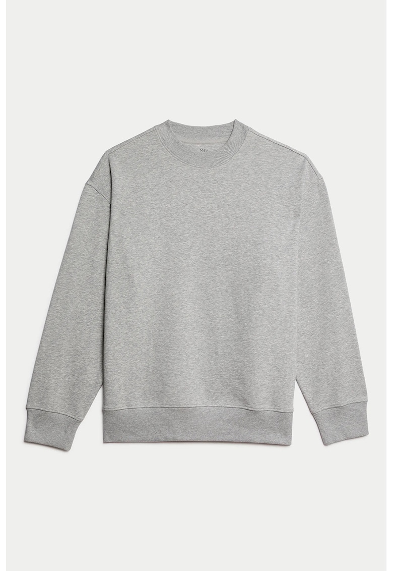 Памучен суитшърт с овално деколте Marks  Spencer