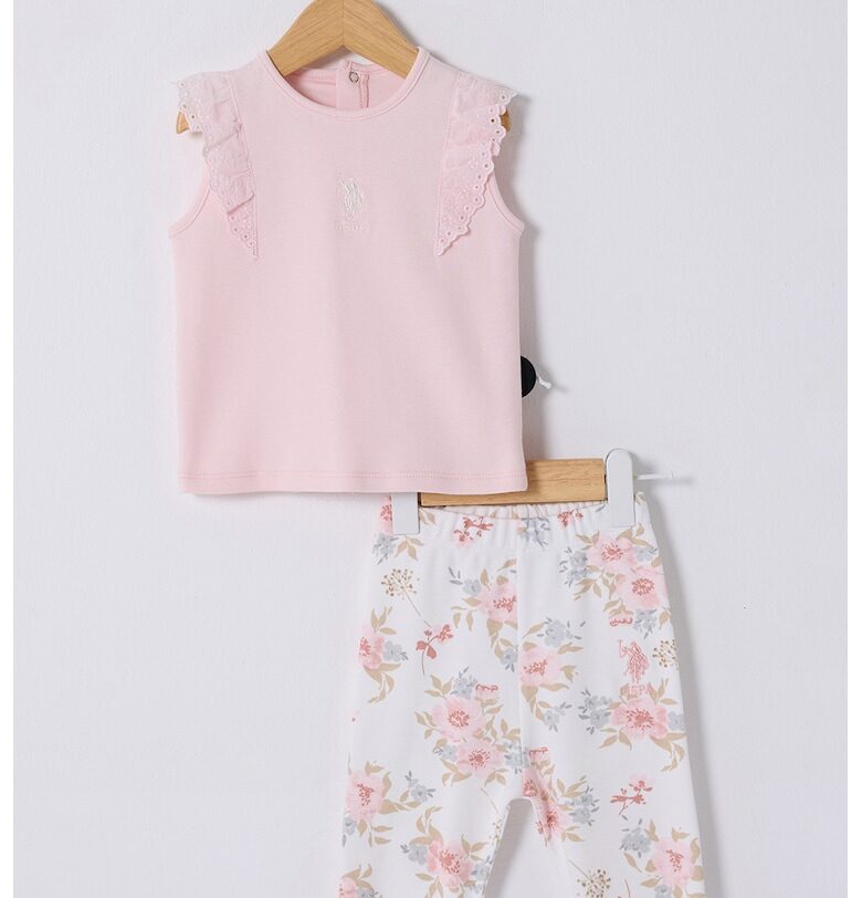 Памучен топ с лого и клин US Polo Assn