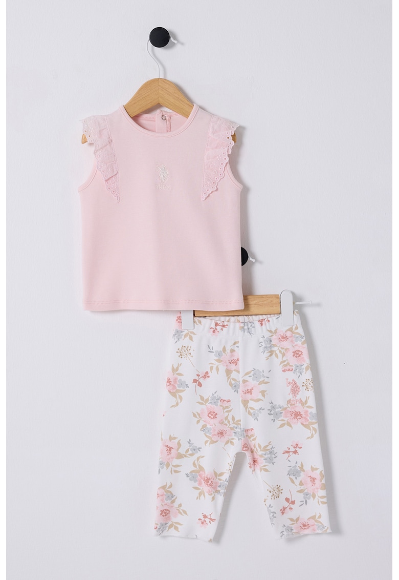 Памучен топ с лого и клин US Polo Assn