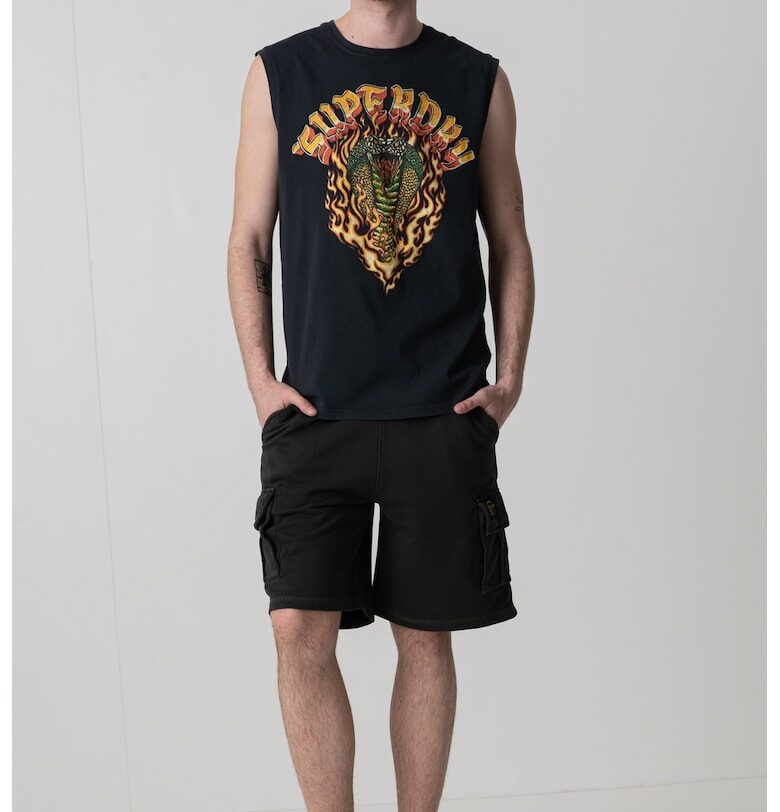 Памучен топ с фигурален принт и лого SUPERDRY
