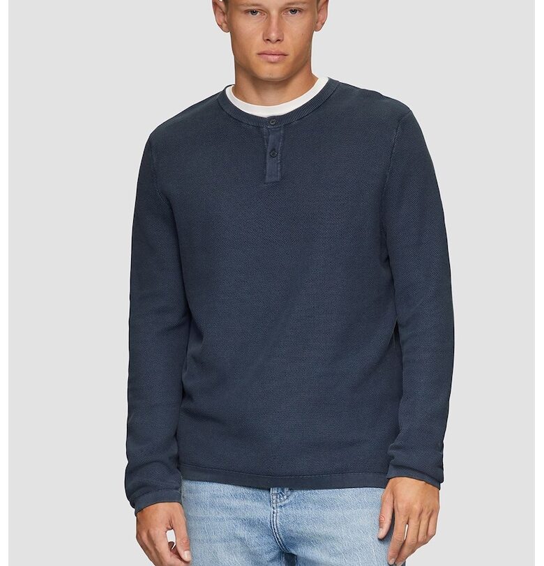 Памучен фино плетен пуловер с копчета QS