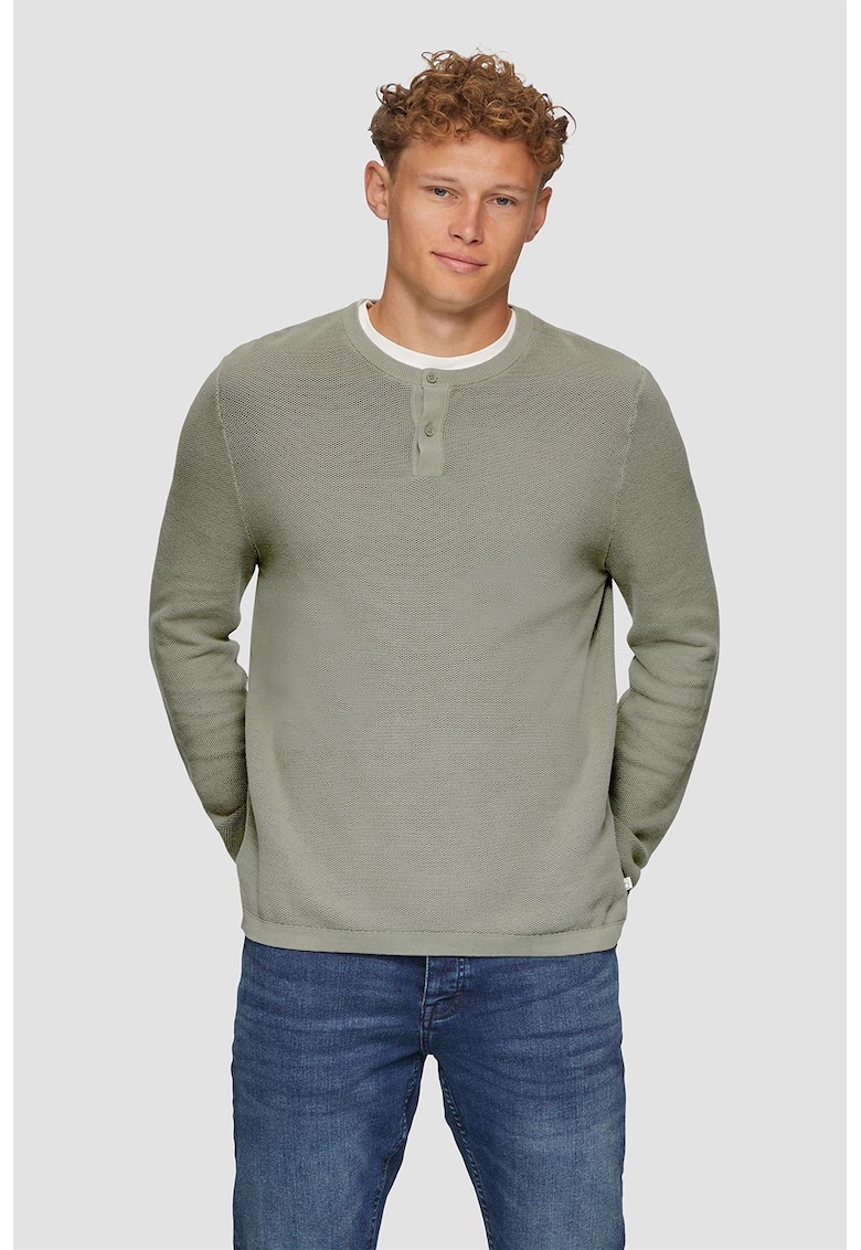 Памучен фино плетен пуловер с копчета QS