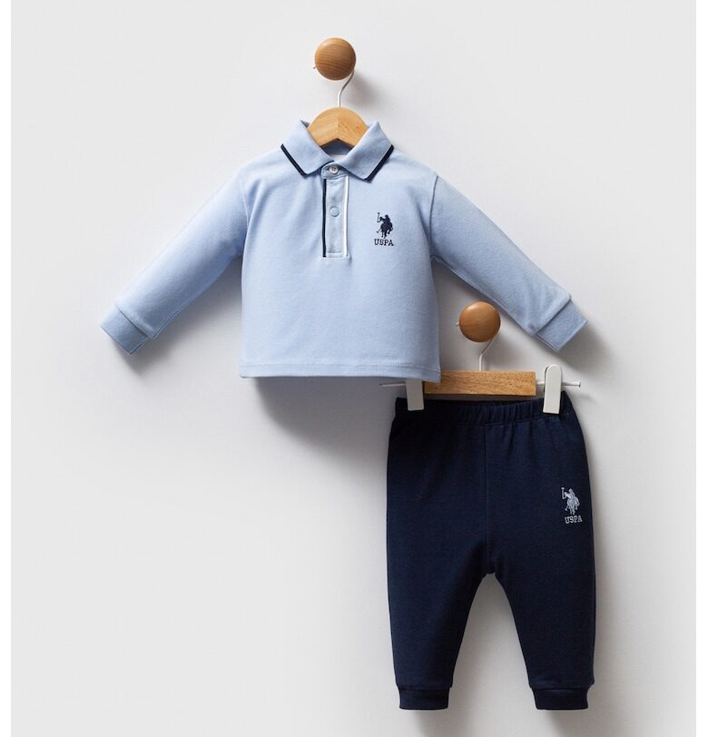 Памучна блуза с яка и спортен панталон - 2 части US Polo Assn