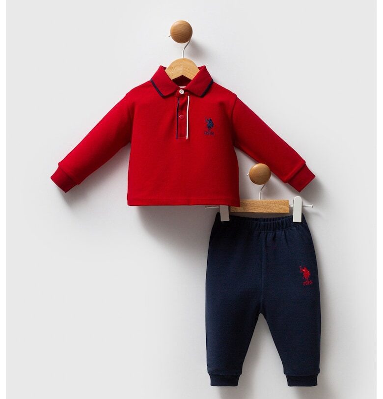 Памучна блуза с яка и спортен панталон - 2 части US Polo Assn