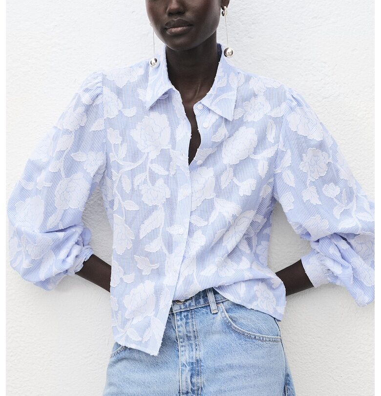 Памучна риза с бухнали ръкави Mango