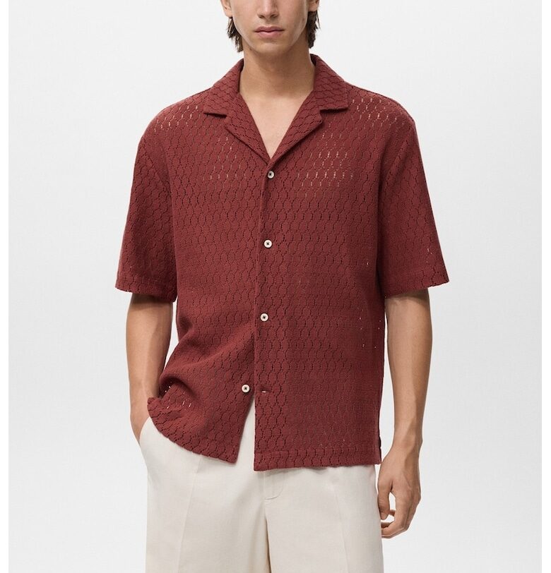 Памучна риза с кроше Mango