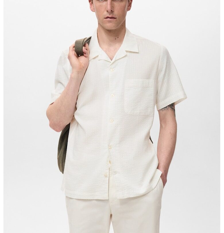 Памучна риза с къси ръкави Mango