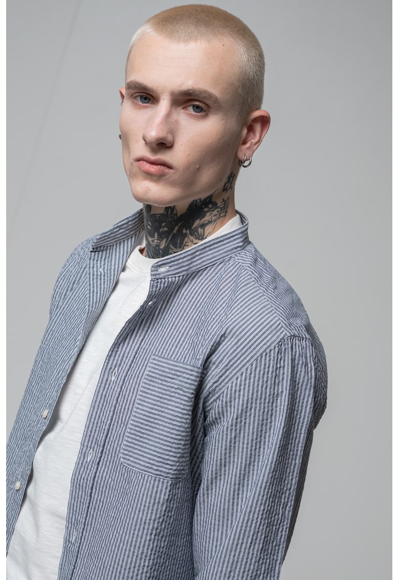 Памучна риза с ниска овална яка United Colors of Benetton