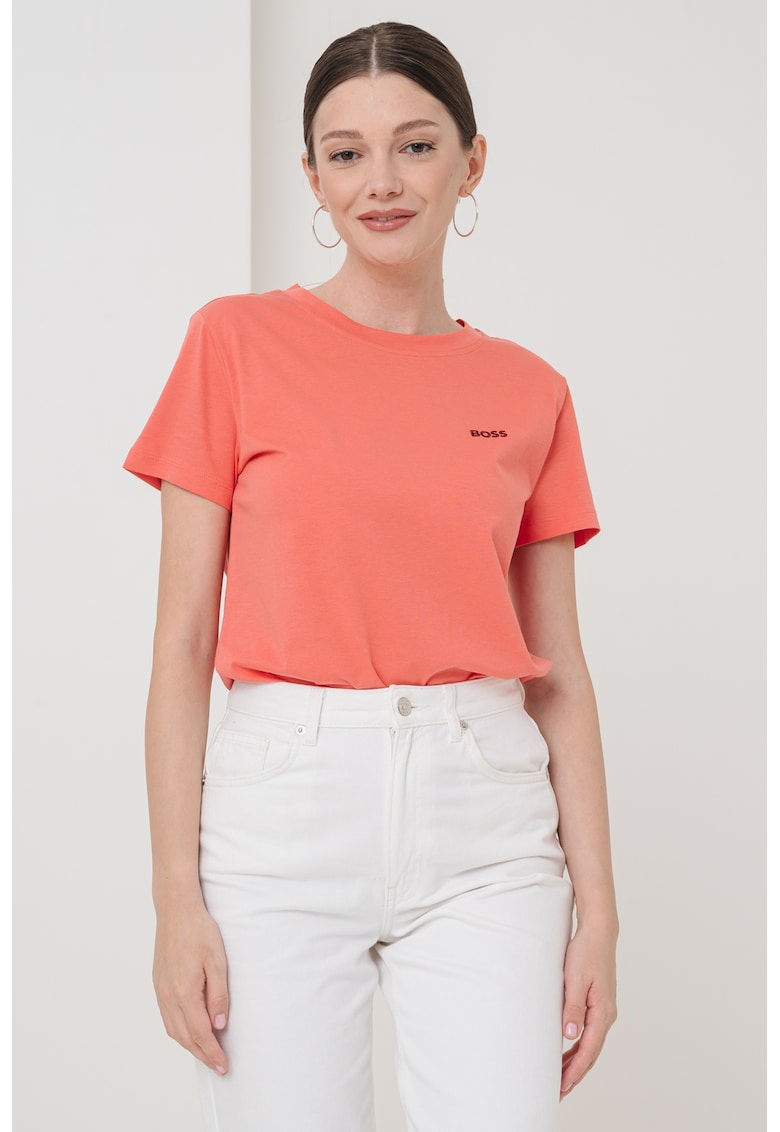 Памучна слим тениска с овално деколте BOSS