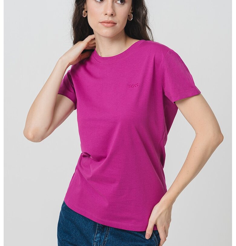 Памучна слим тениска с овално деколте BOSS