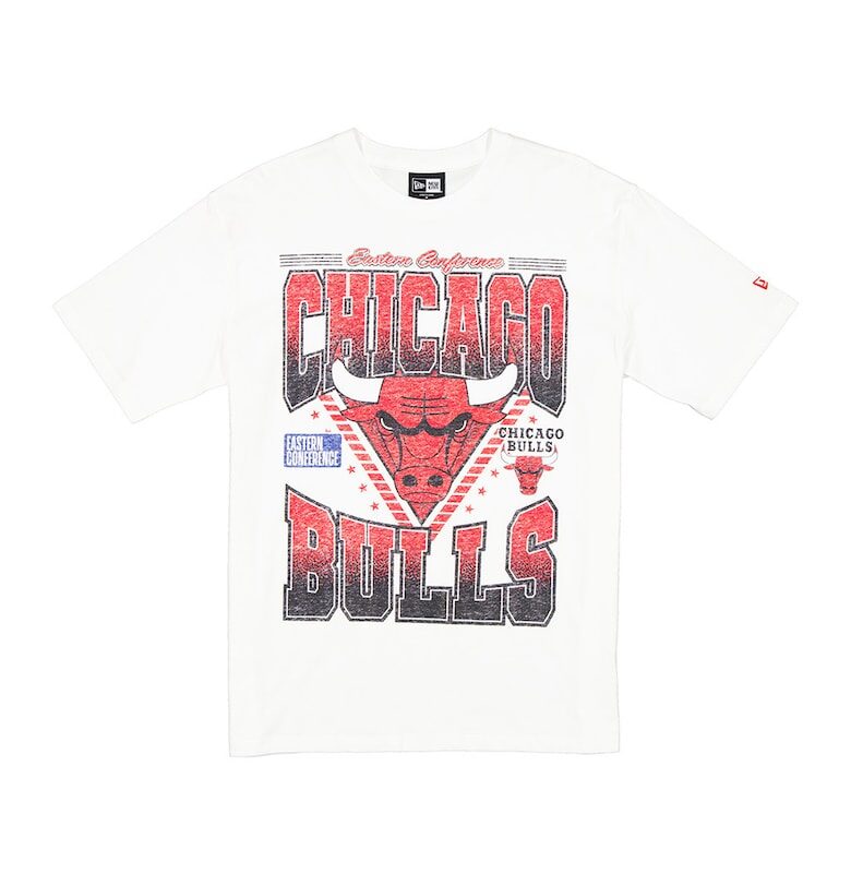 Памучна тениска Chicago Bulls - Червен - Бял - Избеляло черно - New Era