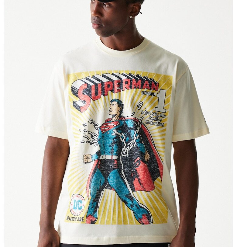 Памучна тениска Superman DC - Слонова кост - Жълт - Син - New Era