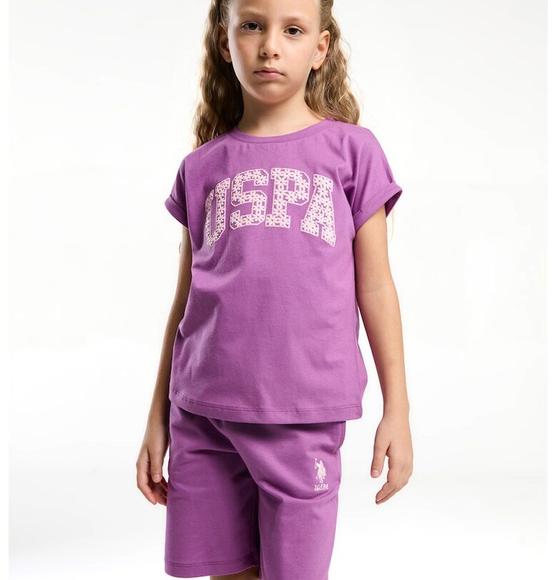 Памучна тениска и шорти с надпис - 2 части US Polo Assn