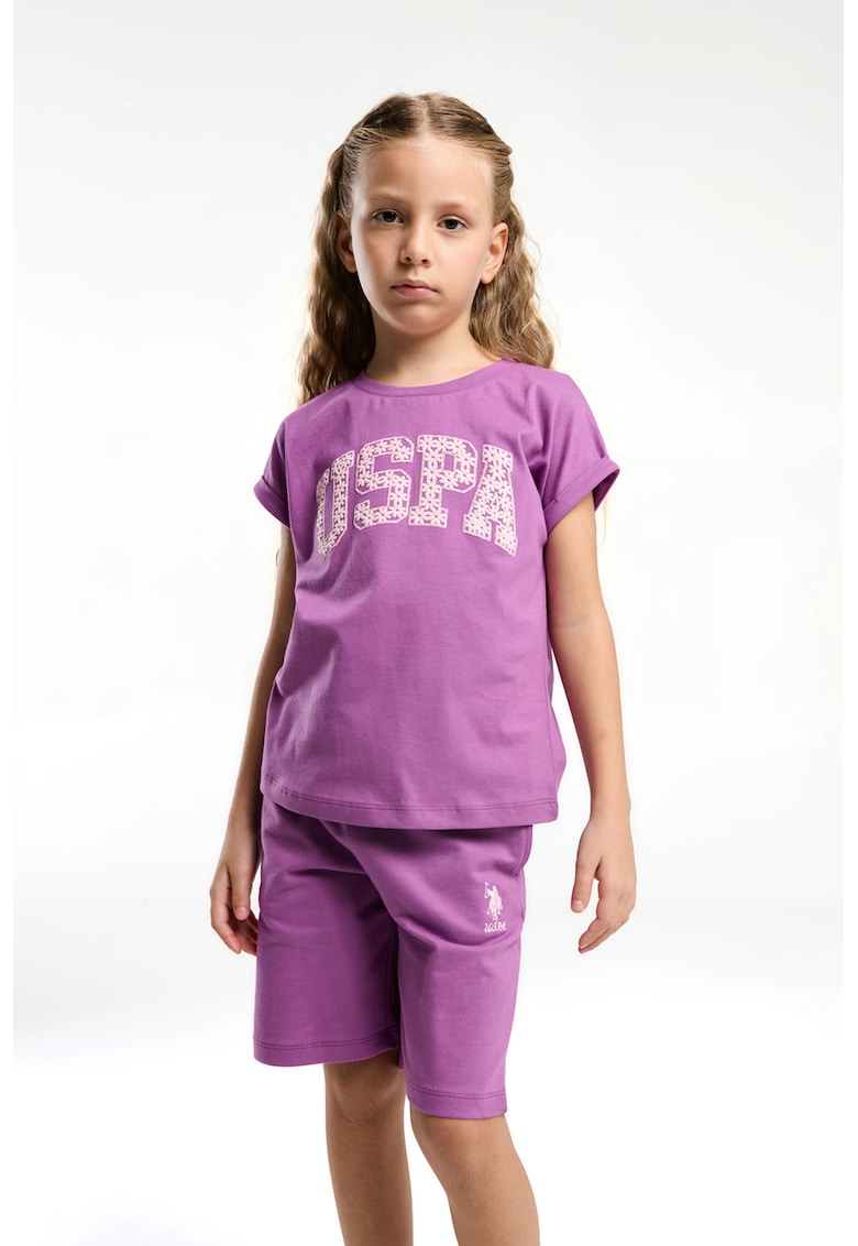 Памучна тениска и шорти с надпис - 2 части US Polo Assn