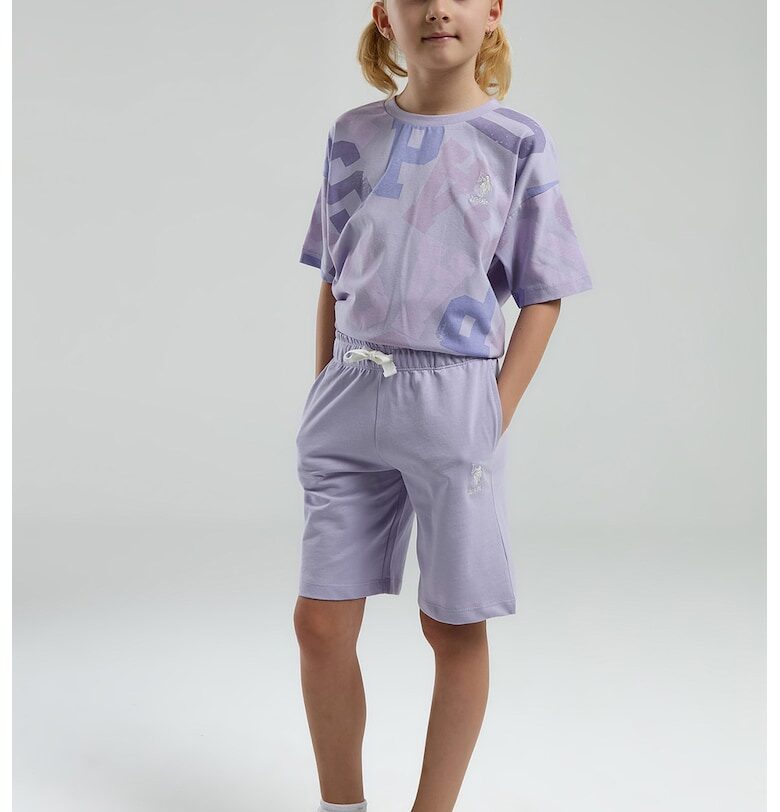 Памучна тениска и шорти с надпис - 2 части US Polo Assn